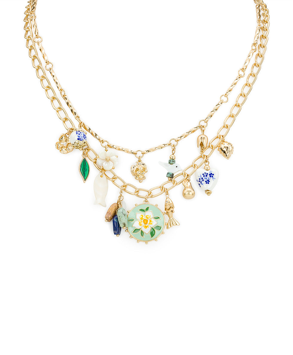 Patricia Nash Charm Dangle Double Chain Necklace- Charming Collection