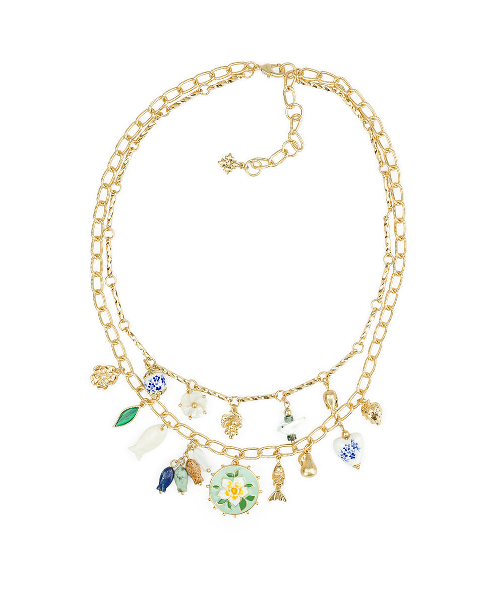 Patricia Nash Charm Dangle Double Chain Necklace- Charming Collection