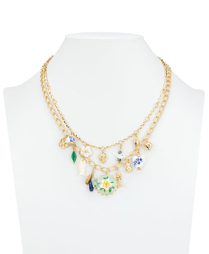 Patricia Nash Charm Dangle Double Chain Necklace- Charming Collection