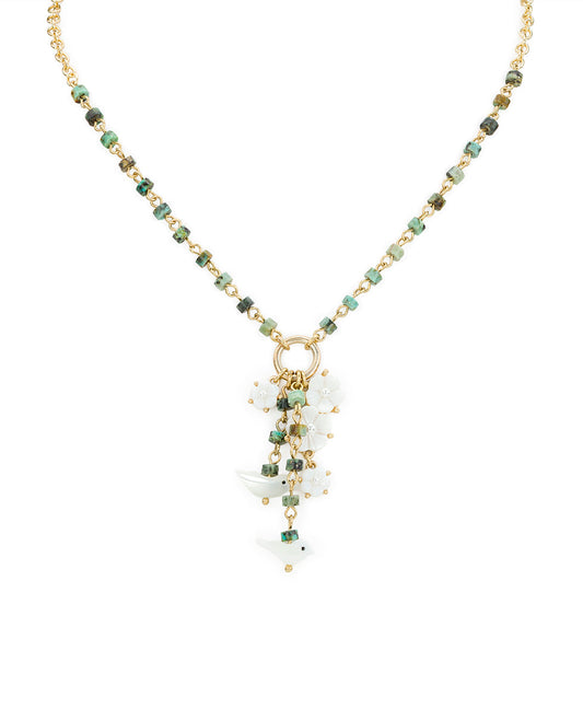 Patricia Nash Long Charm Dangle Necklace- Mother of Pearl Bird Collection