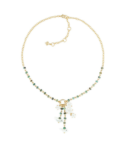 Patricia Nash Long Charm Dangle Necklace- Mother of Pearl Bird Collection
