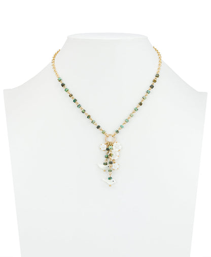 Patricia Nash Long Charm Dangle Necklace- Mother of Pearl Bird Collection