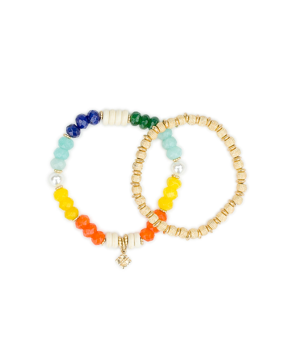 Patricia Nash Beaded Charm Stretch Bracelet Set - Enamel Hummingbird Collection