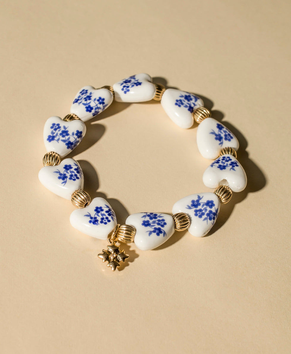Patricia Nash Heart Stretch Bracelet - Blue Ceramic Collection