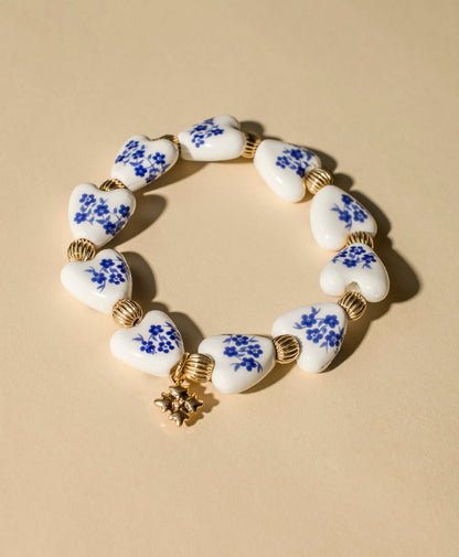 Patricia Nash Heart Stretch Bracelet - Blue Ceramic Collection
