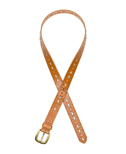 Patricia Nash Odile Cutout Belt - Studded - Light Tan