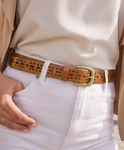 Patricia Nash Odile Cutout Belt - Studded - Light Tan