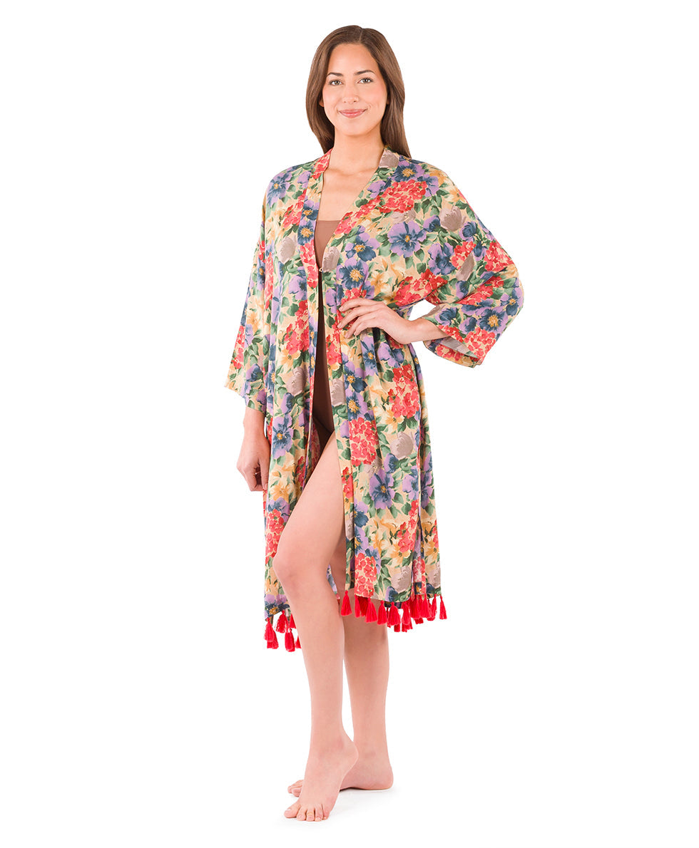 Patricia Nash Ruana with Tassels Cover-Up - French Hydrangeas