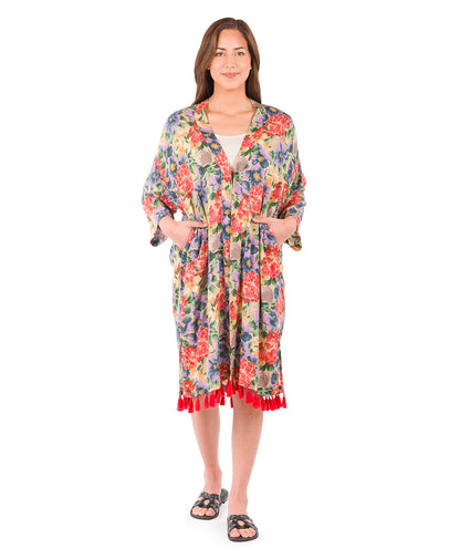 Patricia Nash Ruana with Tassels Cover-Up - French Hydrangeas