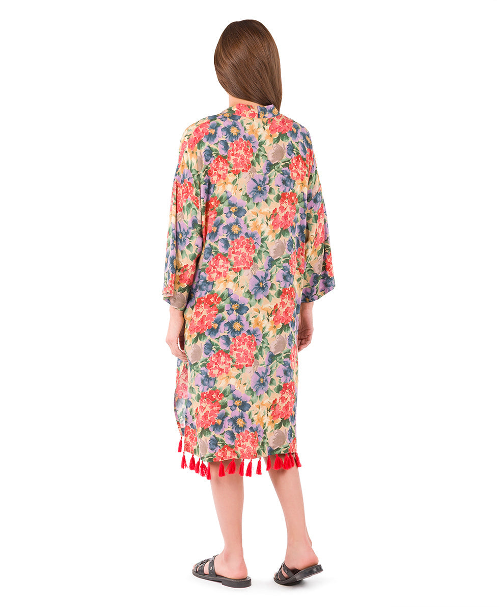 Patricia Nash Ruana with Tassels Cover-Up - French Hydrangeas