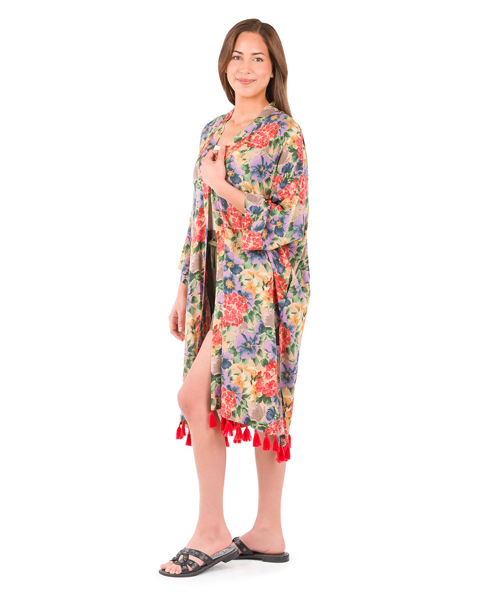 Patricia Nash Ruana with Tassels Cover-Up - French Hydrangeas