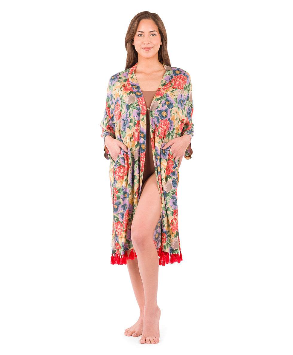 Patricia Nash Ruana with Tassels Cover-Up - French Hydrangeas