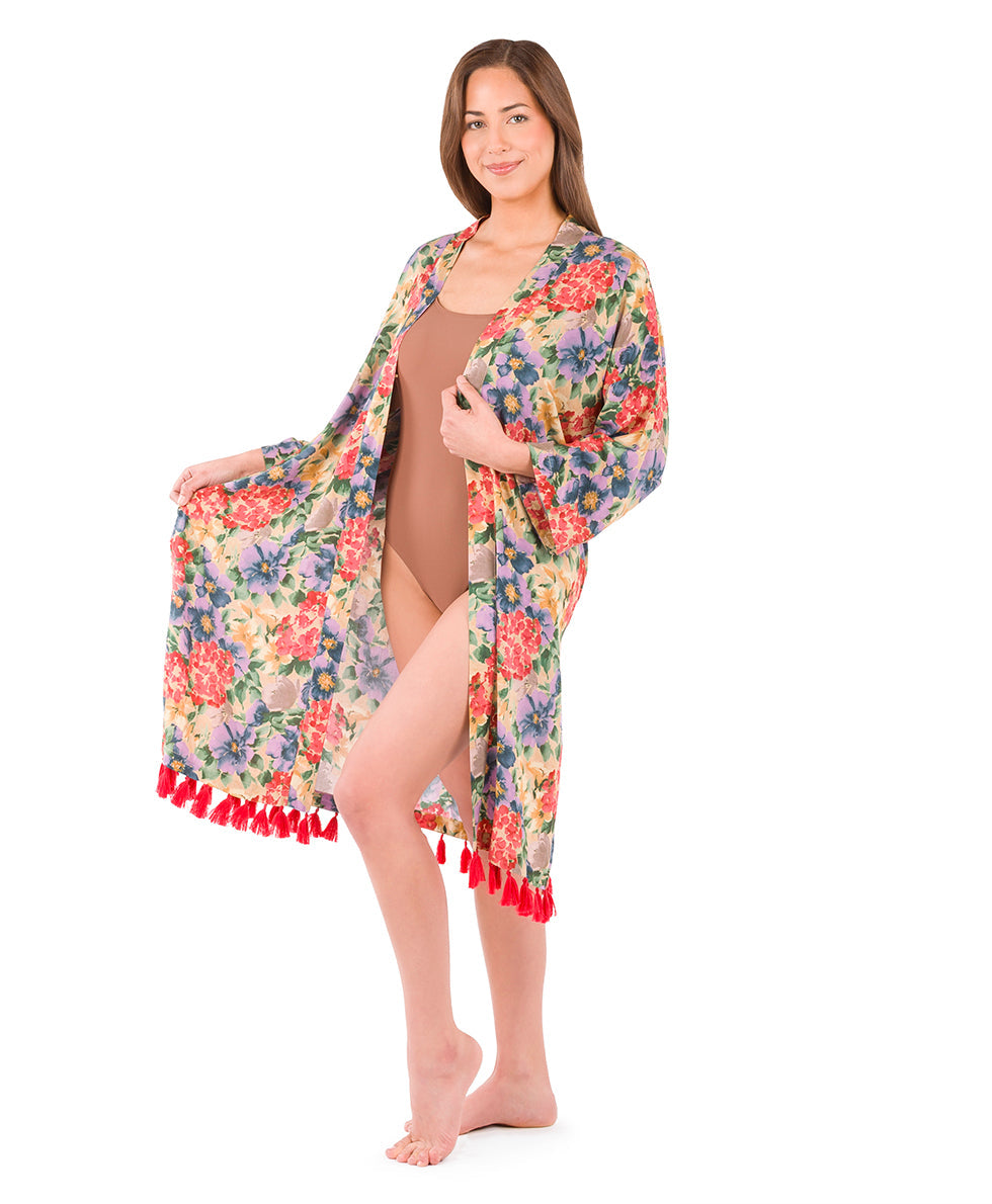 Patricia Nash Ruana with Tassels Cover-Up - French Hydrangeas