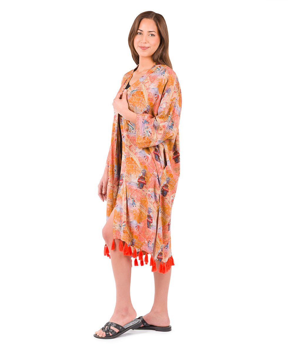 Patricia Nash Ruana Cover-Up with Tassels - Paris Map