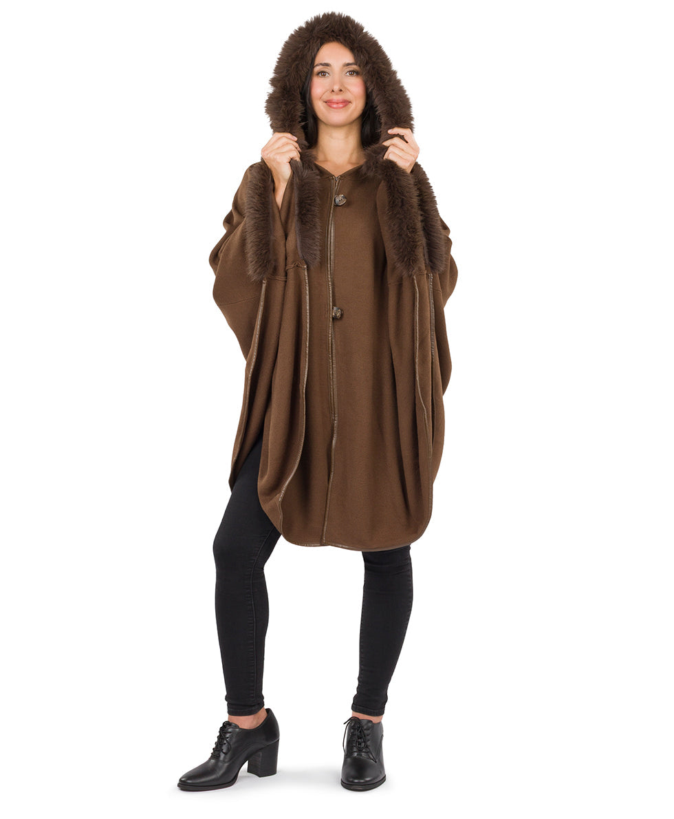 Patricia Nash Hooded Cape with Faux Fur - Vintage