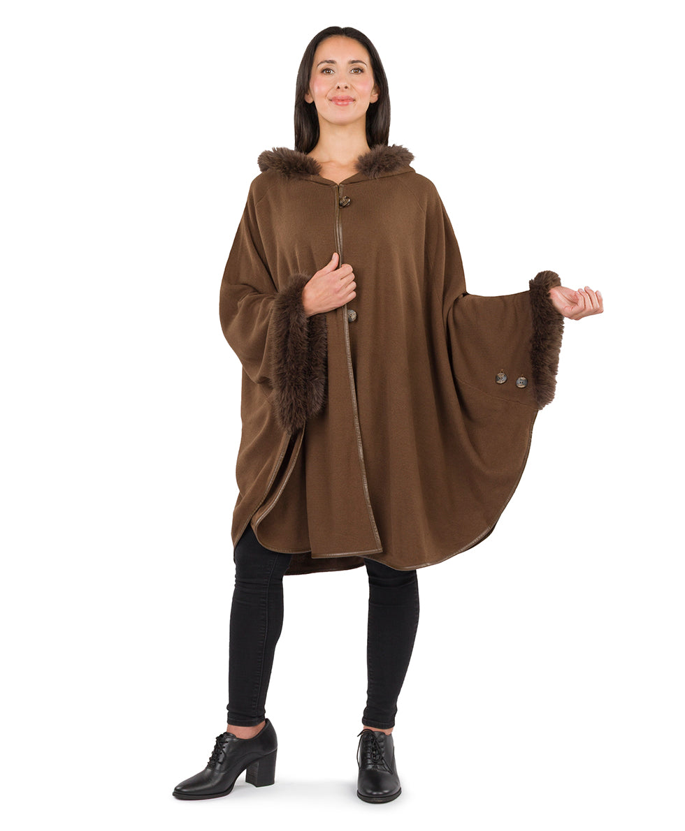 Patricia Nash Hooded Cape with Faux Fur - Vintage