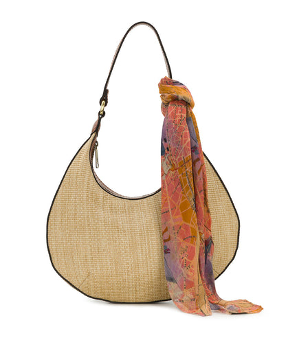 Patricia Nash Coco Crescent Hobo with Scarf - European Natural Fine Weave