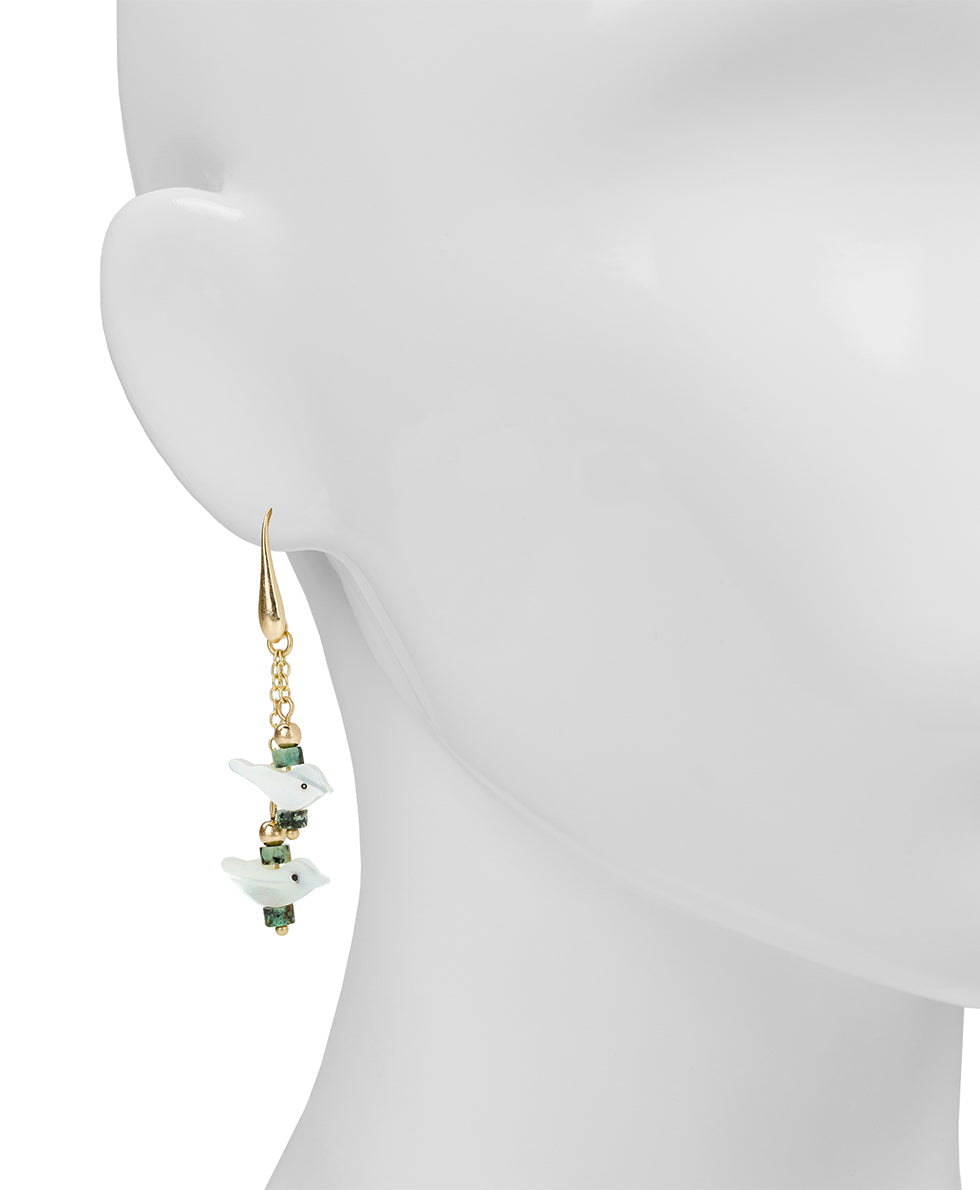 Patricia Nash Double Bird Drop Earrings- Mother of Pearl Bird Collection
