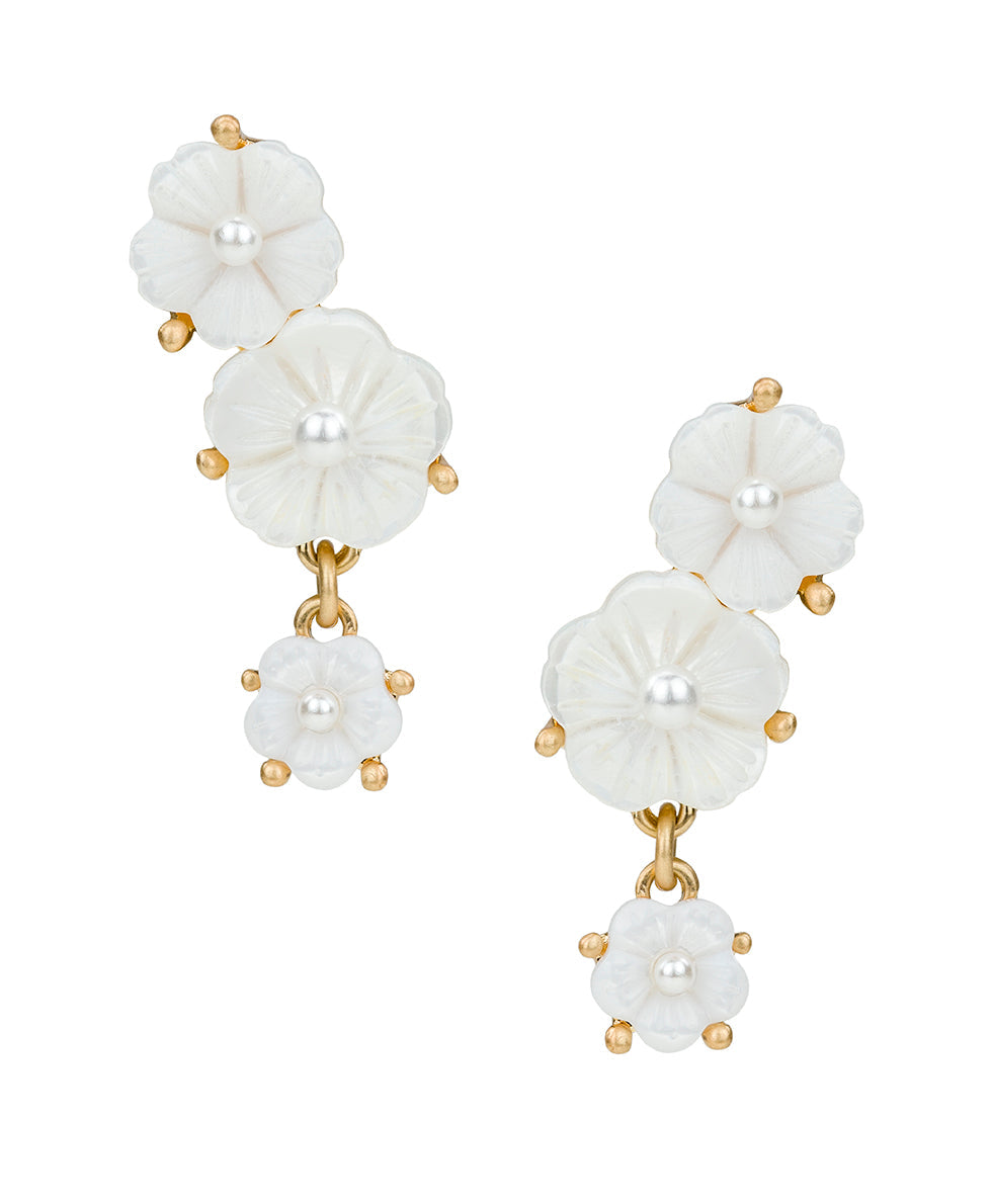 Patricia Nash 3 Flower Post Earrings - Mother of Pearl Bird Collection