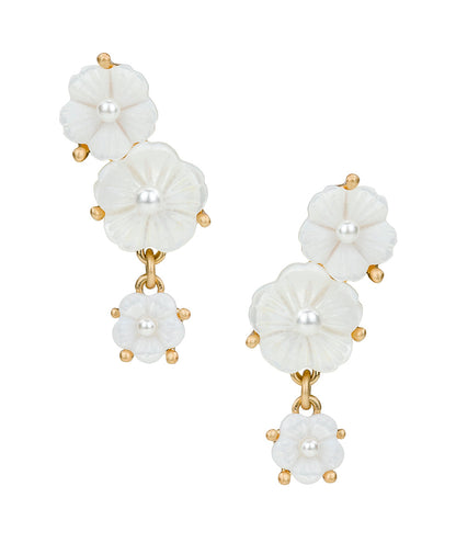 Patricia Nash 3 Flower Post Earrings - Mother of Pearl Bird Collection