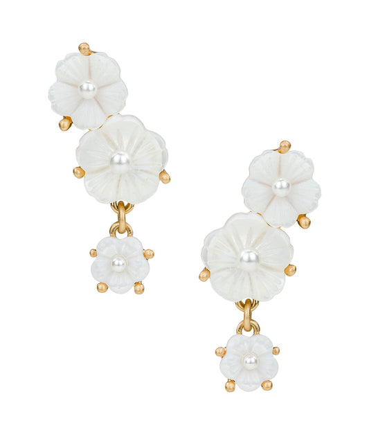 Patricia Nash 3 Flower Post Earrings - Mother of Pearl Bird Collection