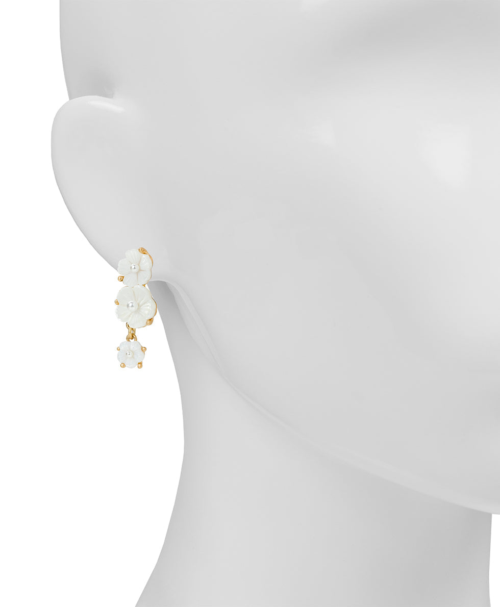 Patricia Nash 3 Flower Post Earrings - Mother of Pearl Bird Collection