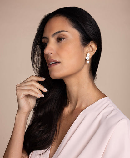 Patricia Nash 3 Flower Post Earrings - Mother of Pearl Bird Collection
