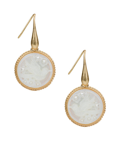 Patricia Nash Carved Bird Drop Earrings - Mother of Pearl Bird Collection