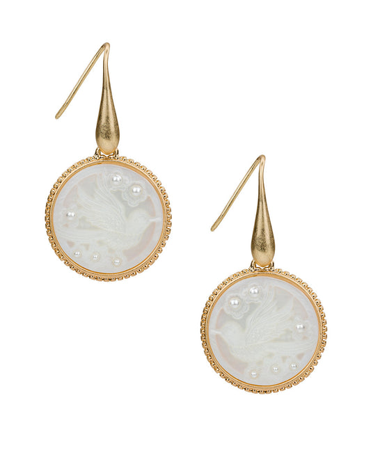 Patricia Nash Carved Bird Drop Earrings - Mother of Pearl Bird Collection