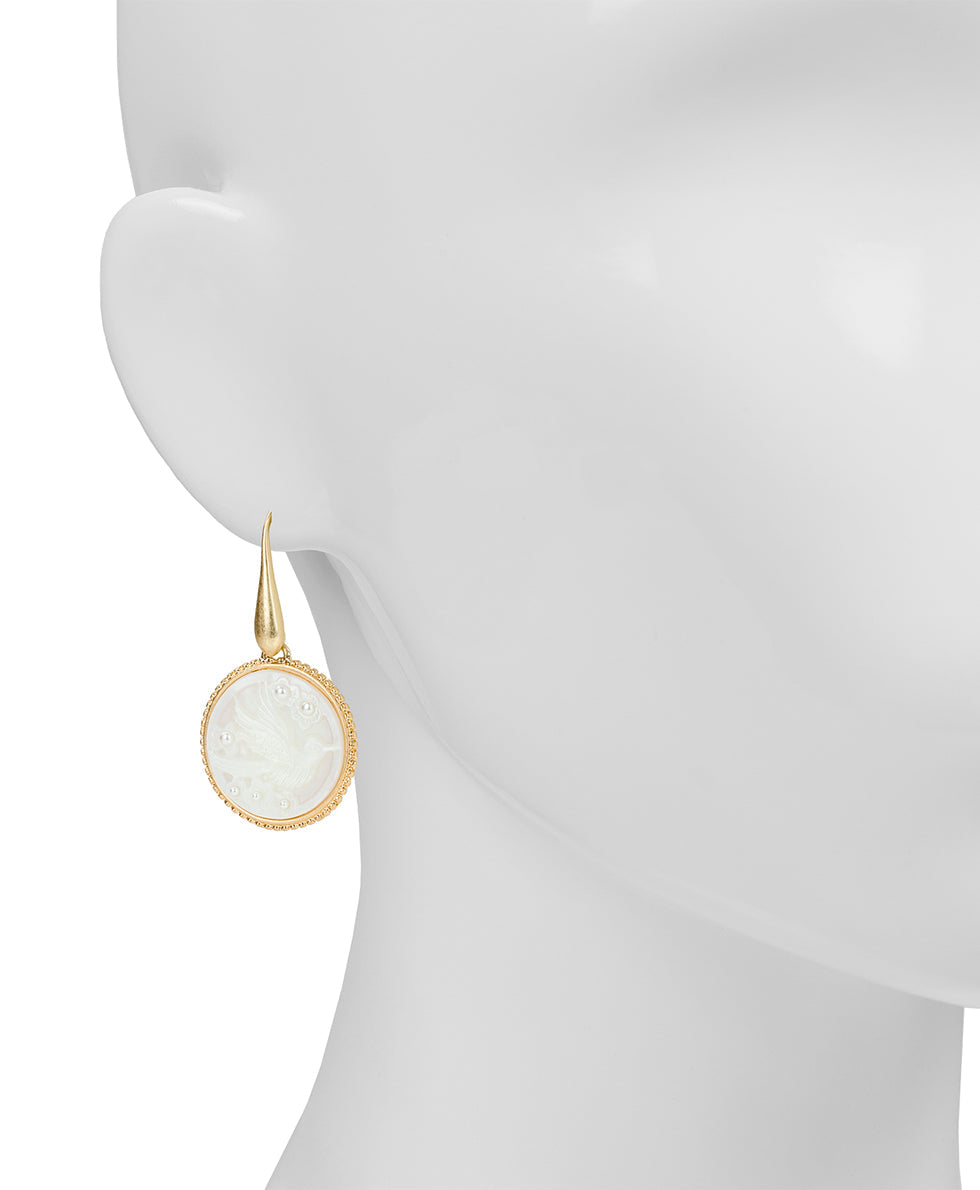 Patricia Nash Carved Bird Drop Earrings - Mother of Pearl Bird Collection