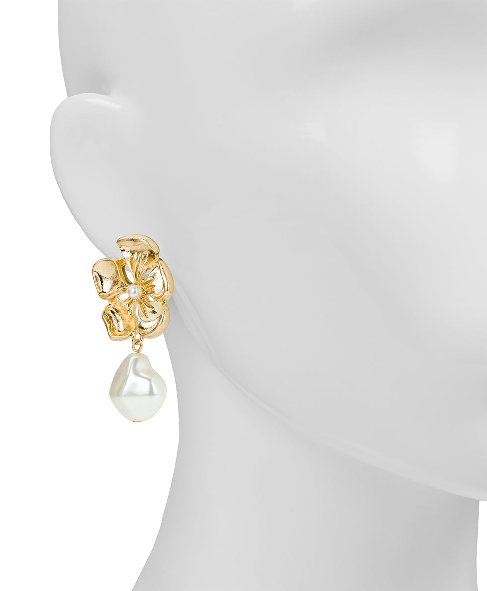 Patricia Nash Large Flower Pearl Drop Post Earrings - French Garden Collection