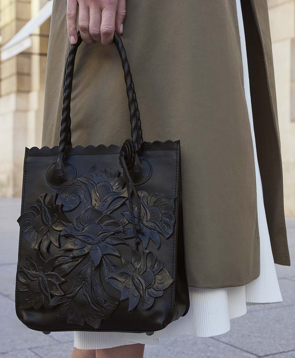 Patricia Nash Charline Tote | Cavo Tooled Applique | Distressed Black
