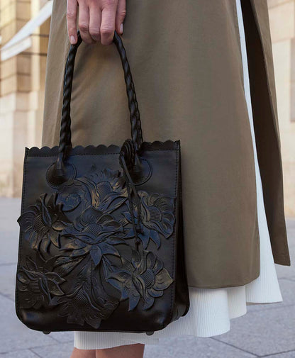 Patricia Nash Charline Tote | Cavo Tooled Applique | Distressed Black