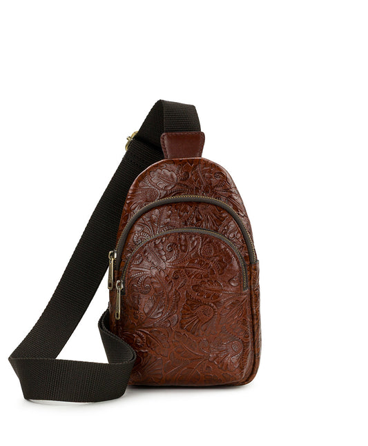 Patricia Nash Louetta Sling | Brazilian Supple Tooled | Cognac