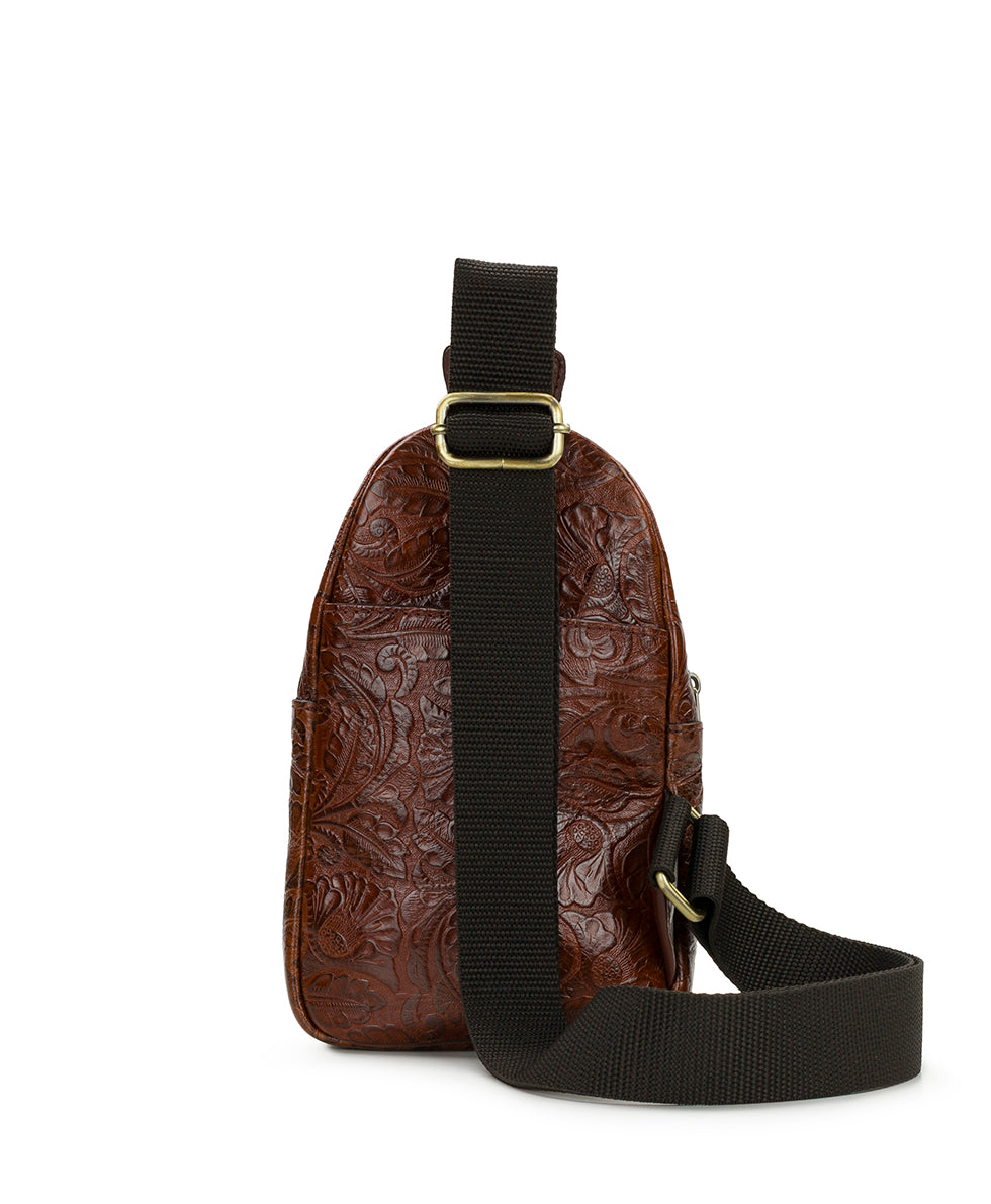 Patricia Nash Louetta Sling | Brazilian Supple Tooled | Cognac