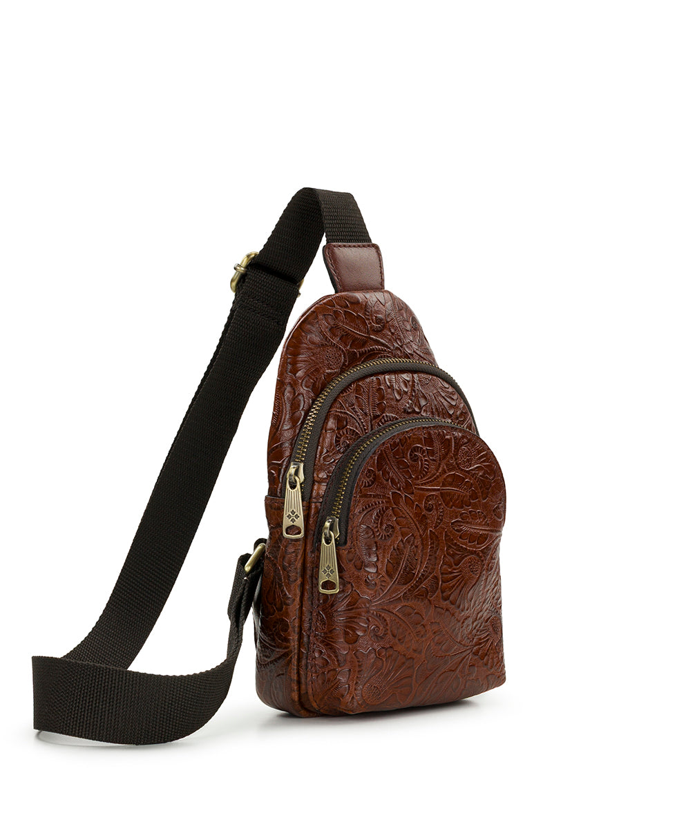 Patricia Nash Louetta Sling | Brazilian Supple Tooled | Cognac