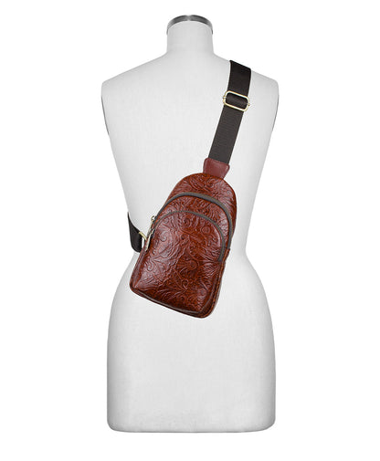 Patricia Nash Louetta Sling | Brazilian Supple Tooled | Cognac