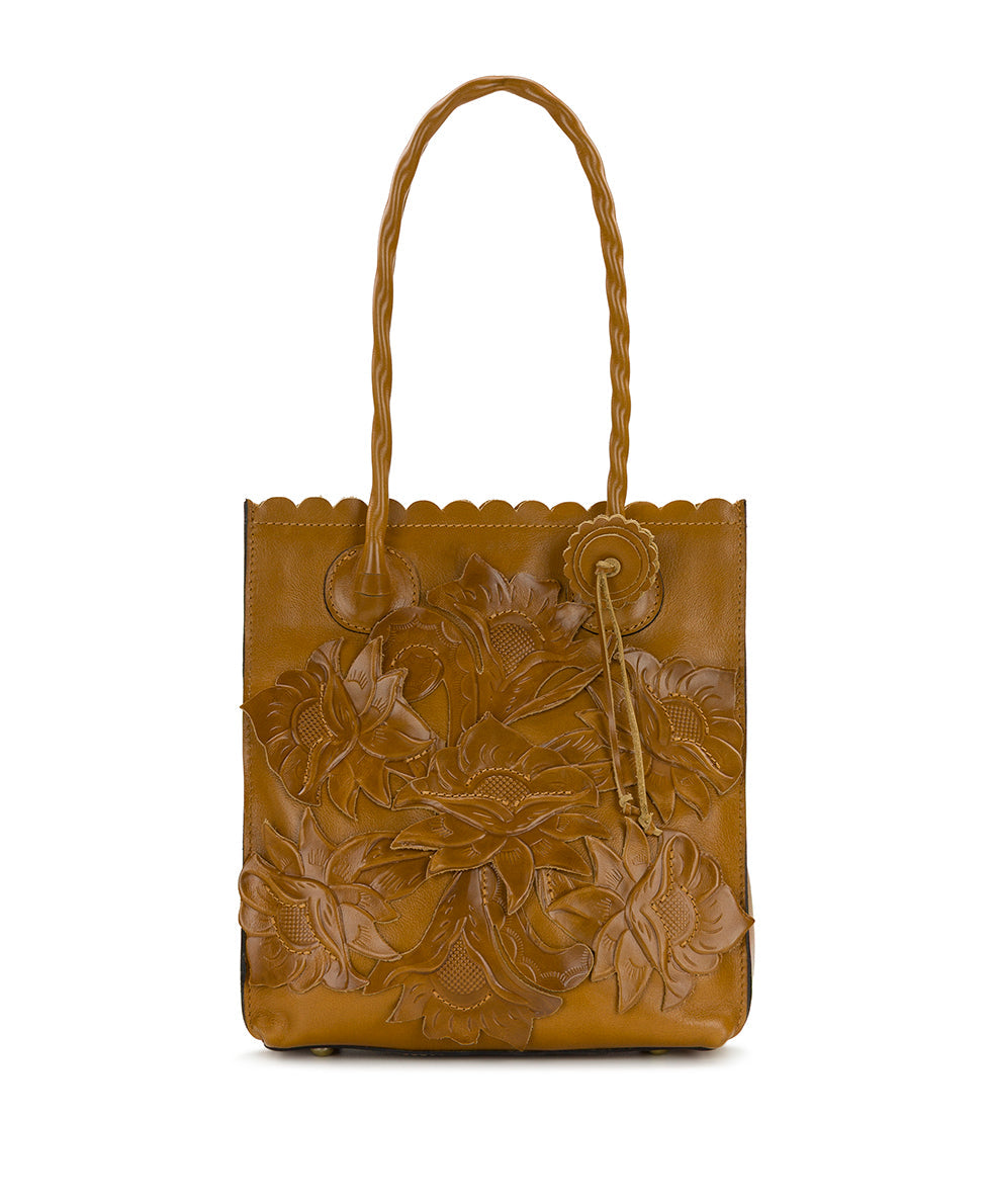 Patricia Nash Charline Tote | Cavo Tooled Applique | Distressed Light Tan
