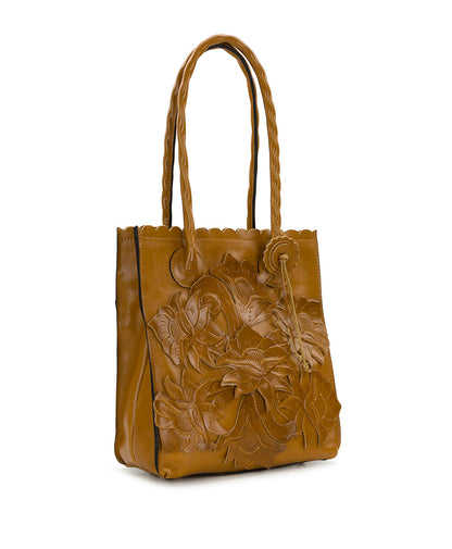 Patricia Nash Charline Tote | Cavo Tooled Applique | Distressed Light Tan