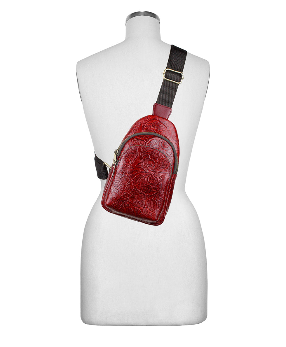 Patricia Nash Louetta Sling | Brazilian Supple Tooled | Red