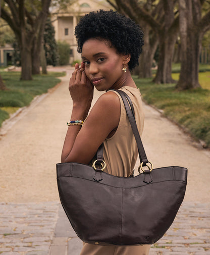 Patricia Nash Meudon Tote | Rugged Natural Grain | Chocolate