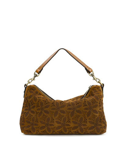 Patricia Nash Kolena Hobo Crossbody | Floral Perforated Suede | Light Tan