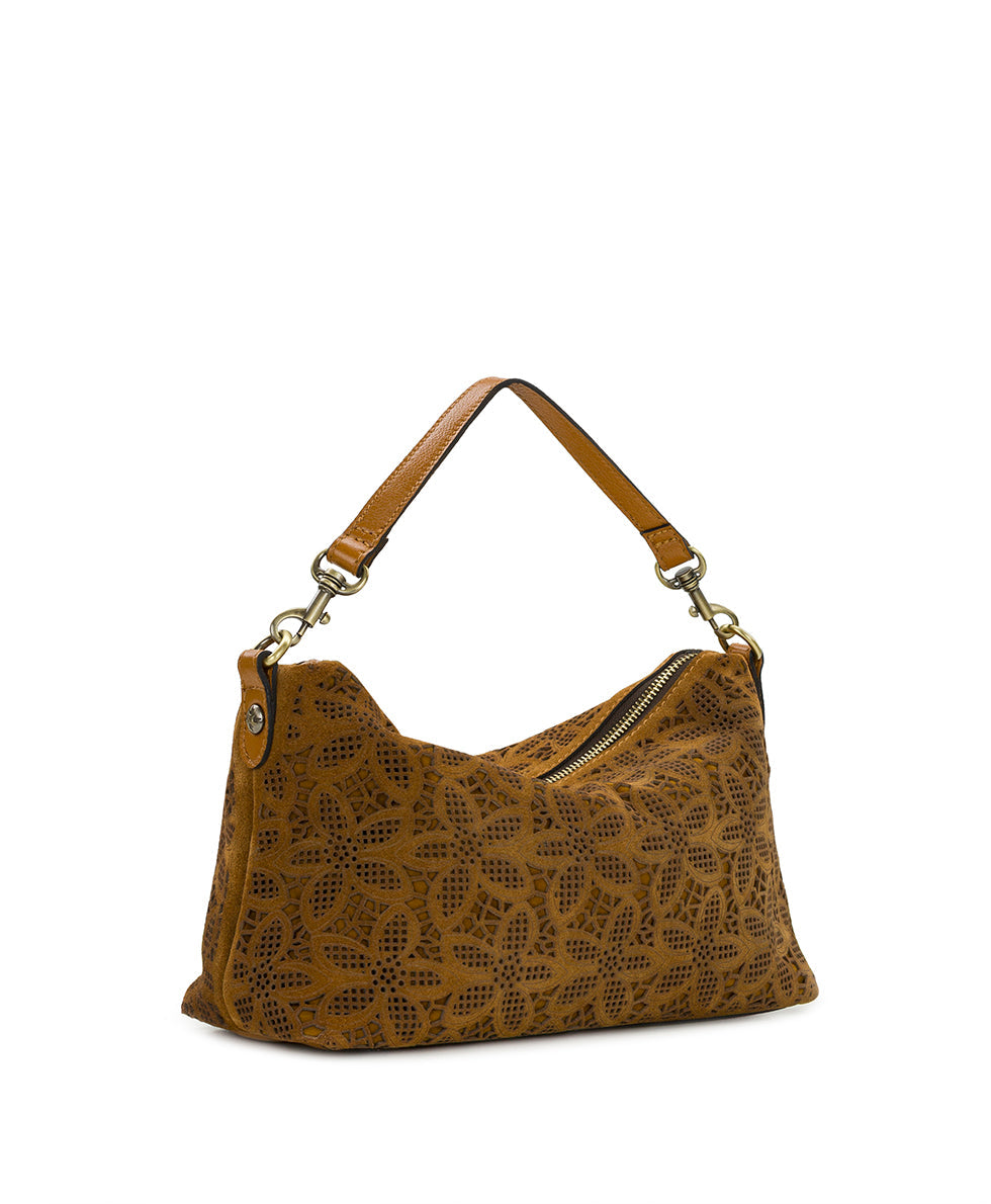 Patricia Nash Kolena Hobo Crossbody | Floral Perforated Suede | Light Tan