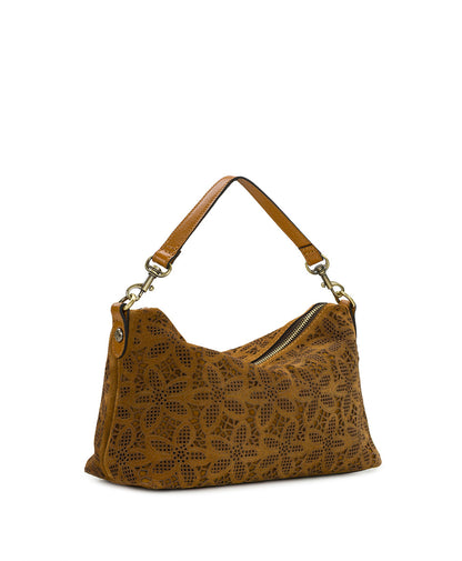Patricia Nash Kolena Hobo Crossbody | Floral Perforated Suede | Light Tan
