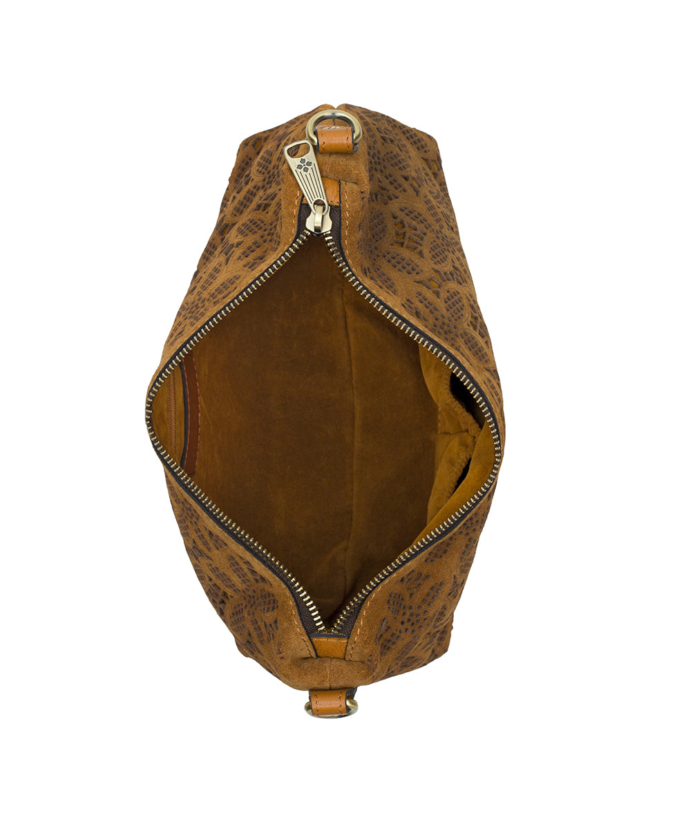 Patricia Nash Kolena Hobo Crossbody | Floral Perforated Suede | Light Tan