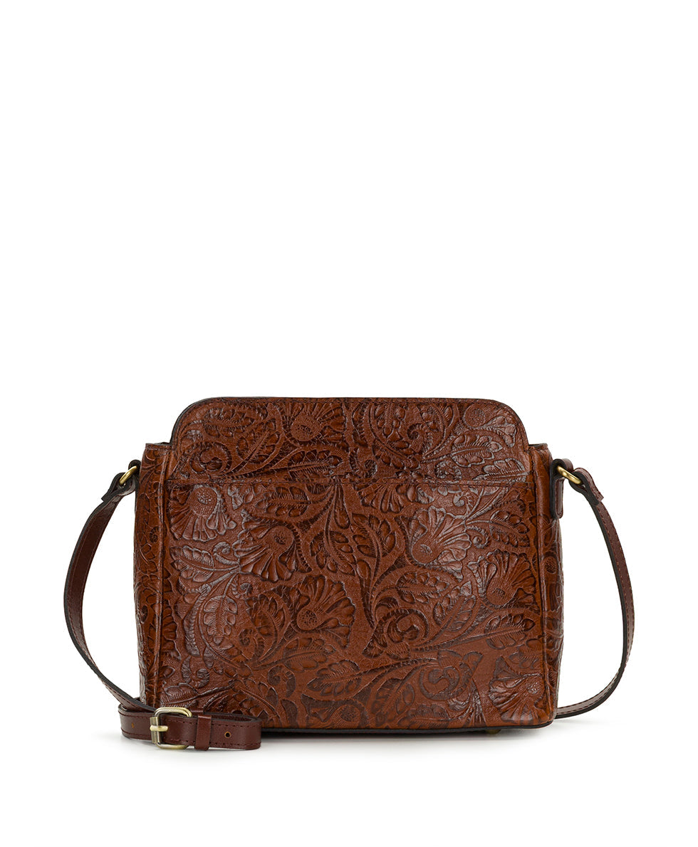 Patricia Nash Ithaca Crossbody | Brazilian Supple Tooled | Cognac
