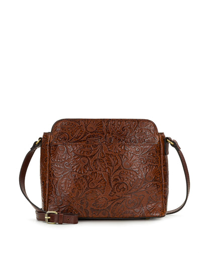 Patricia Nash Ithaca Crossbody | Brazilian Supple Tooled | Cognac