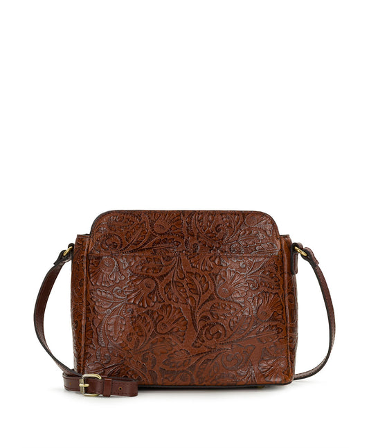 Patricia Nash Ithaca Crossbody | Brazilian Supple Tooled | Cognac