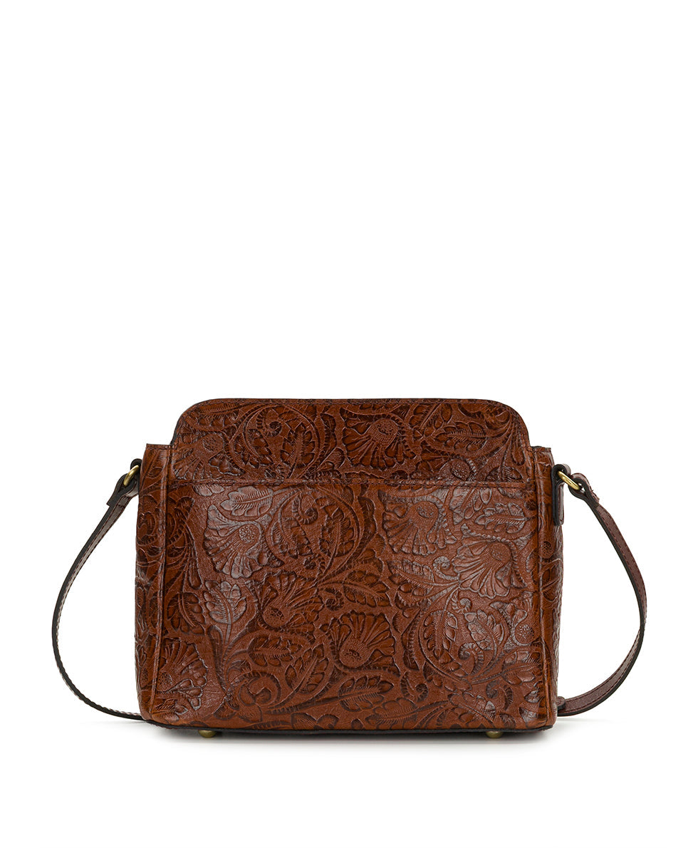 Patricia Nash Ithaca Crossbody | Brazilian Supple Tooled | Cognac