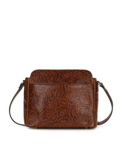 Patricia Nash Ithaca Crossbody | Brazilian Supple Tooled | Cognac